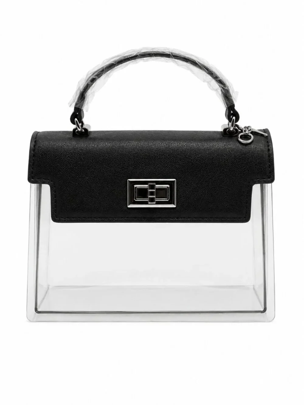 Chic Clear Stadium Approved Top Handle Crossbody Bag with Black Trim